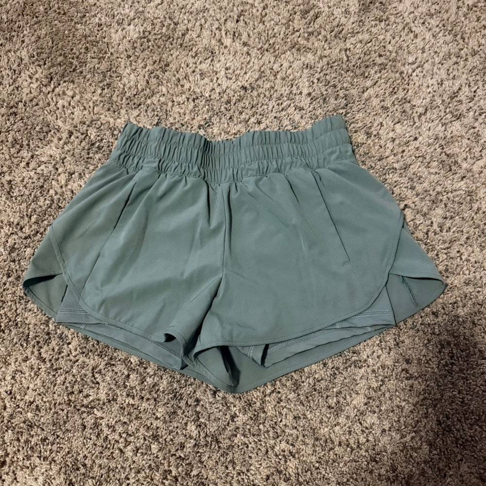 Avia Womens 2-in-1 Running Shorts Teal Green Smocked Waist Zipper Pocket Size M